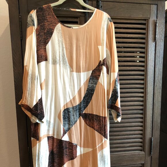 NWT Carmakoma brown peach abstract patterned dress M 18 - Picture 1 of 7